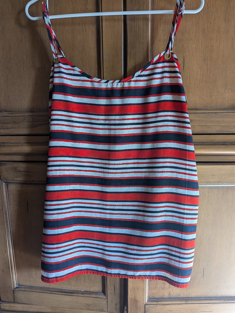 Beachy- Sailing/ Open Back/Red, Black & Cream Striped Sleeveless Tank